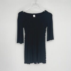 AngelRox Tunic Top Womens 6/M 90s Y2K  Black Bamboo Stretch Natural Fiber